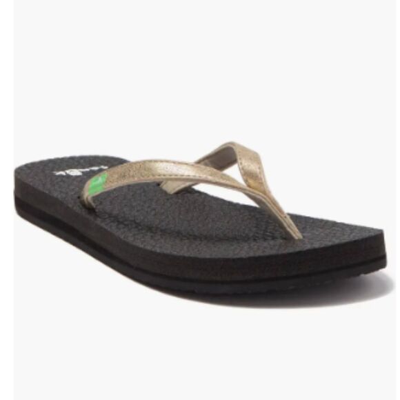 Sanuk Gold Metallic Flip Flops Thongs Sandals Sz 11 Yoga Spree 4 New Casual - Picture 1 of 5